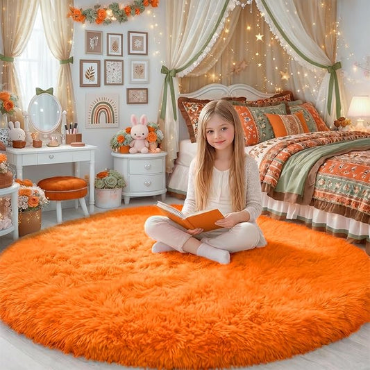 Amdrebio Orange Circle Round Rug 6Ft by Amdrebio