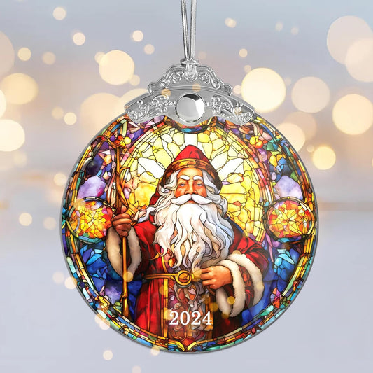 Christmas Tree Ornaments, Stained Glass Effect, Santa Claus Acrylic Art, Holiday Decor, White Elephant Gift for Adults, Christmas Decorations, Stocking Stuffers for Women