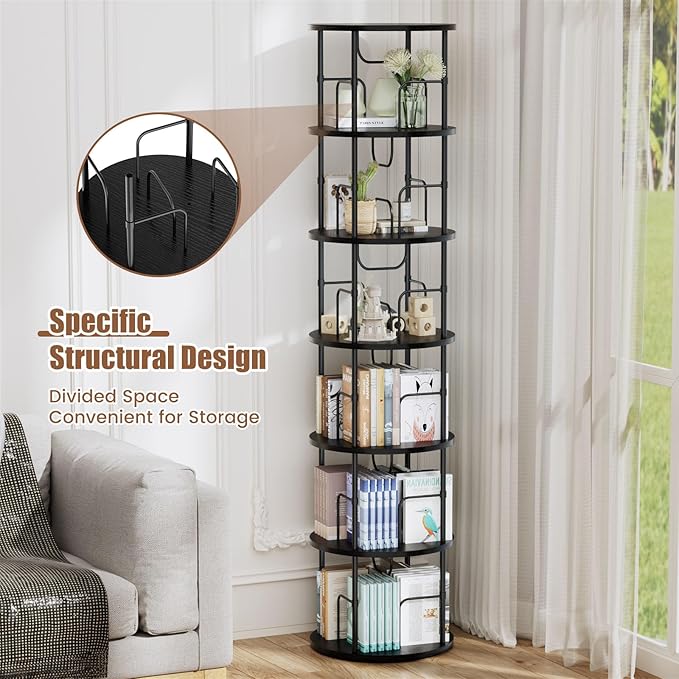 ALLSTAND 6 Tier Rotating Bookshelf, 360 ° Display Stackable Spinning Bookshelf - Image 3