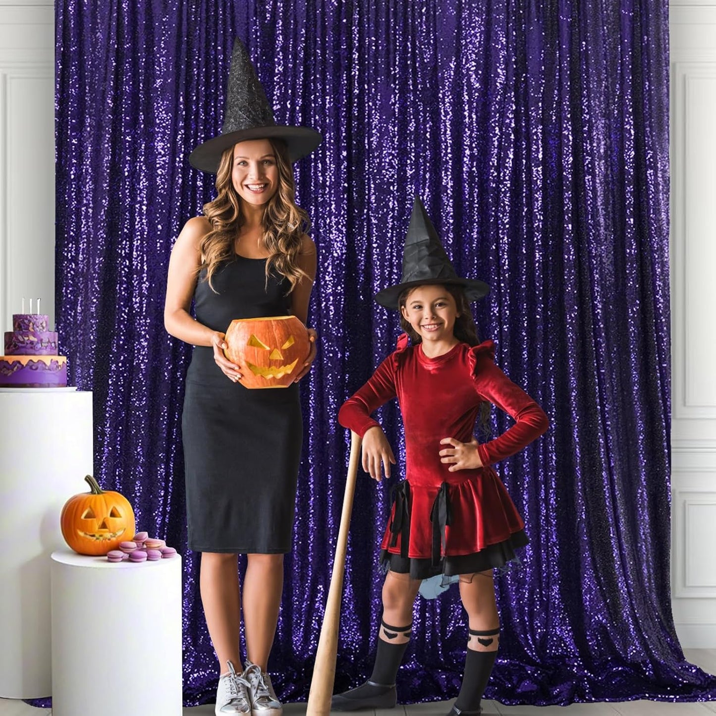 Eternal Beauty Purple Sequin Backdrop, 5x7 Ft Halloween Glitter Background Curtains for Shimmer Photography Party Wedding Birthday Back Drop Decor