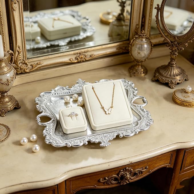 Funly mee 8 x 7 inches Antique Trinket Dish Vintage Jewelry Tray, Ring Holder - Image 3