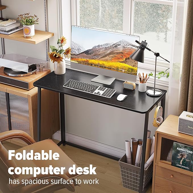 WOHOMO Folding Desk, 39.4" Narrow Writing Foldable Desk, Space-Saving Laptop - Image 3