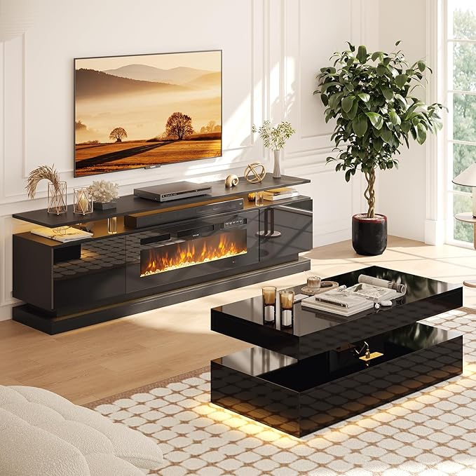 Modern Table Set Includes 70" Fireplace TV Stand & 47" Coffee Table by Nordivale