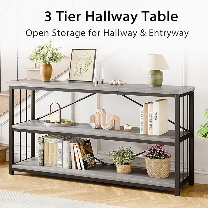LVB Long Console Table with Storage, Farmhouse Rustic Skinny Entryway Table - Image 7