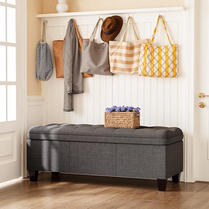 YESHOMY 47 Inches Ottoman with Storage, Storage Bench with Legs, Ottomans - Image 5