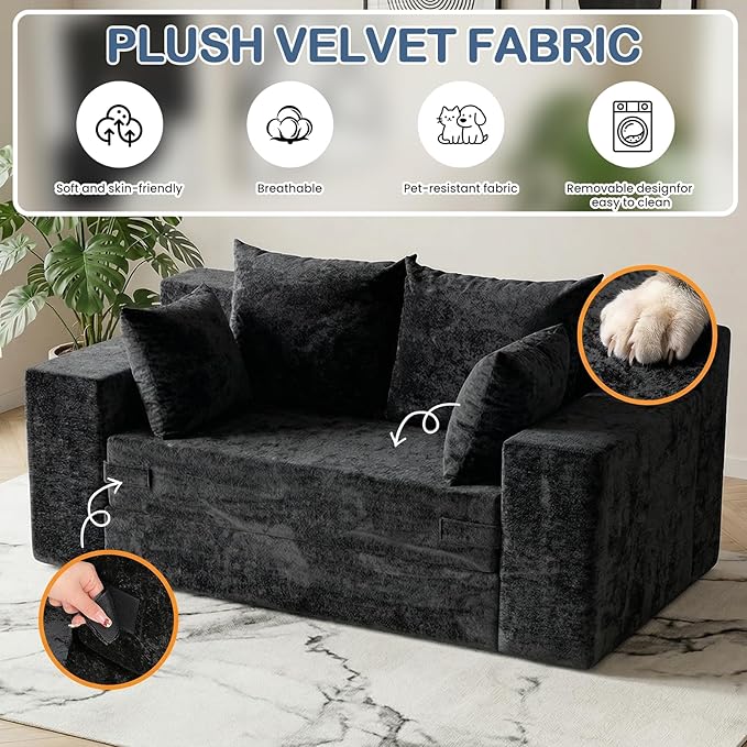 Boneless Loveseat Sleeper Sofa Bed, 3-in-1 Convertible Sofa Bed and Floor Futon - Image 3