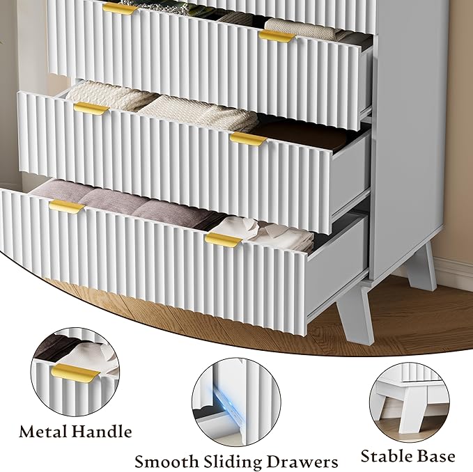 BORNOON 46" Tall Dresser for Bedroom, 6-Drawer Fluted Chest of Drawers - Image 5