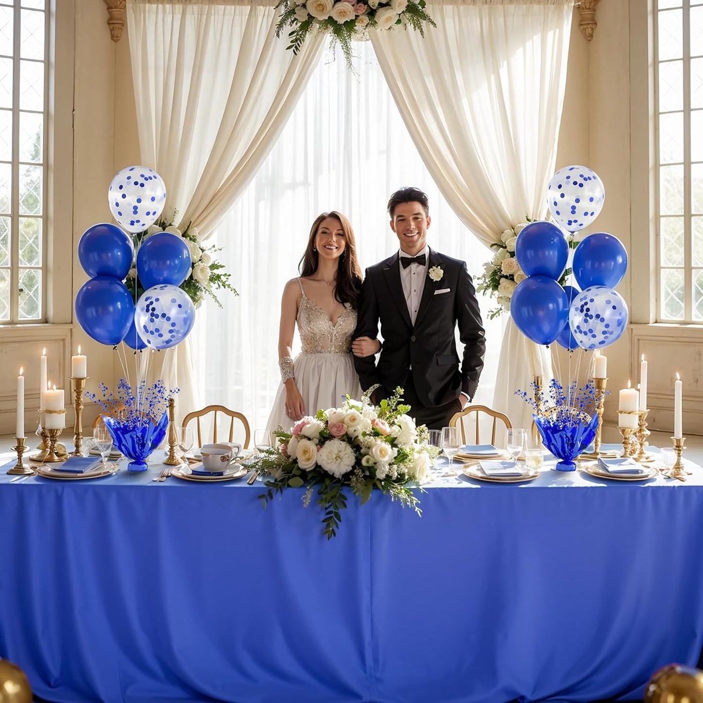 6 Set Blue Balloon Table Centerpieces for Birthday Parties, Balloon Stand Kit with Blue Balloons for Table Decoration