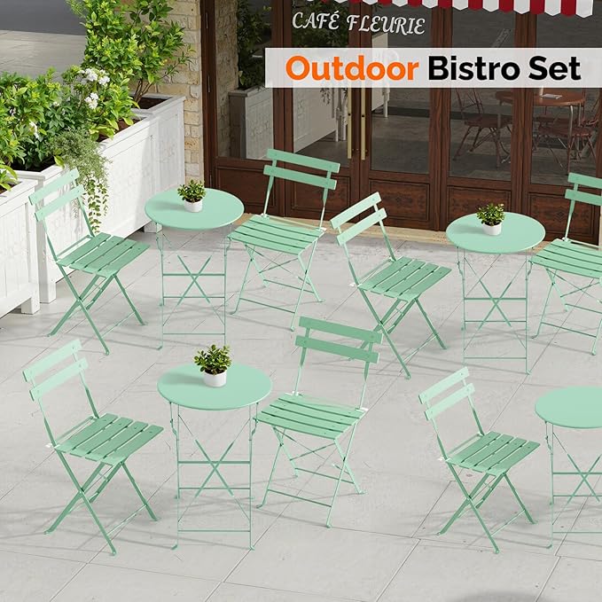 VINGLI Outdoor Folding Bistro Table and Chairs Set of 2, 3-Piece Bistro Set - Image 7