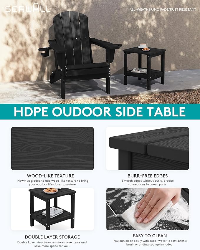 SERWALL 2-Tier HDPE Outdoor Side Tables Set of 4, Weatherproof Rectangular - Image 4