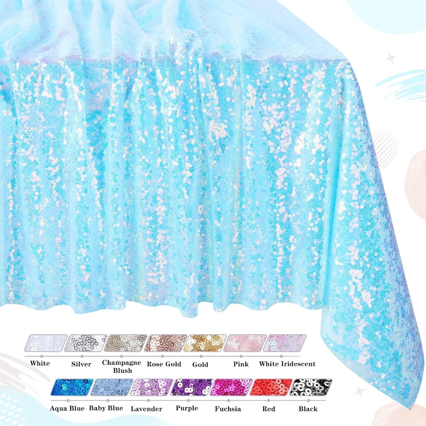 QueenDream Sequin Iridescent Tablecloth 60x102 Inches Blue Sequin Table Overlay Mermaid Parties Cocktail Decor