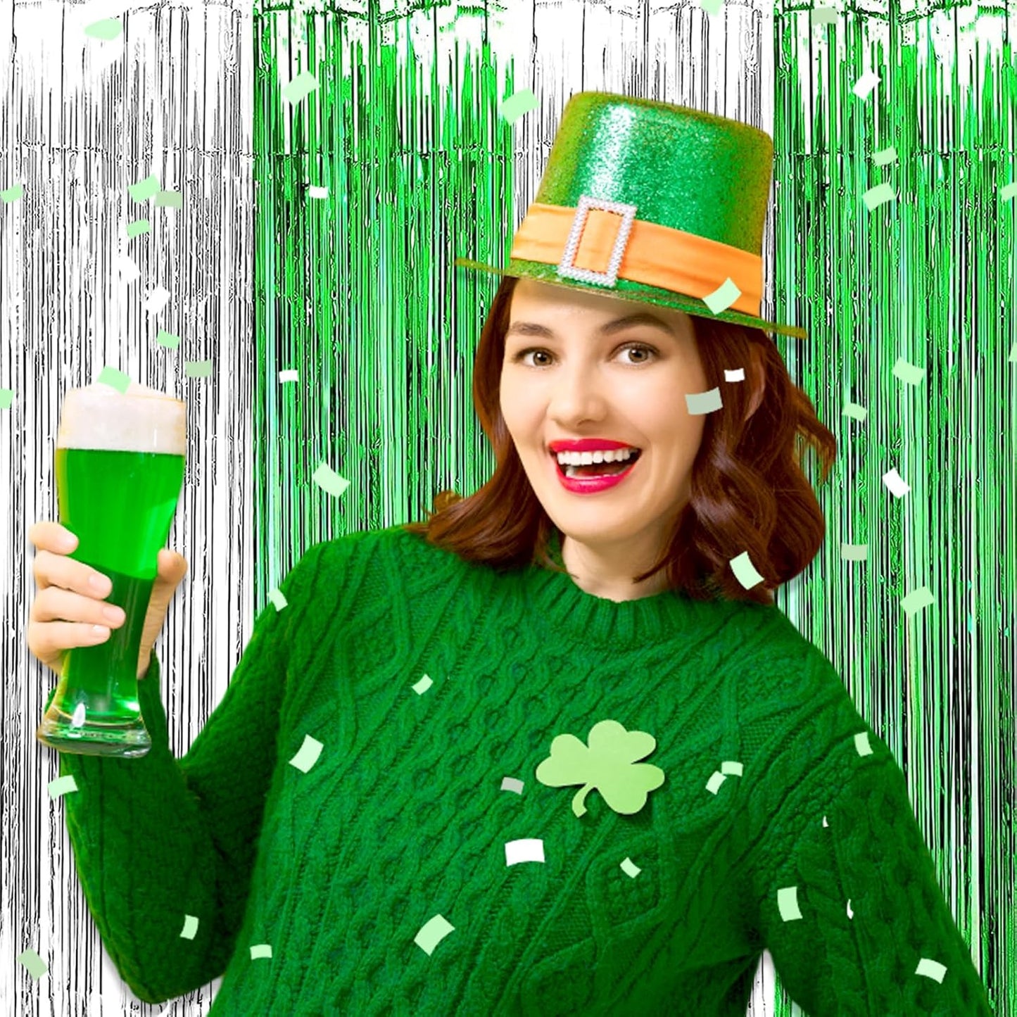 3 Pack Silver Green Foil Fringe Curtain Backdrop, 3.28Ft x 8.2Ft Metallic Tinsel Foil Fringe Streamer Curtains for Photo Booth, Christmas Day, Thanksgiving, Wedding, New Year Party Decorations