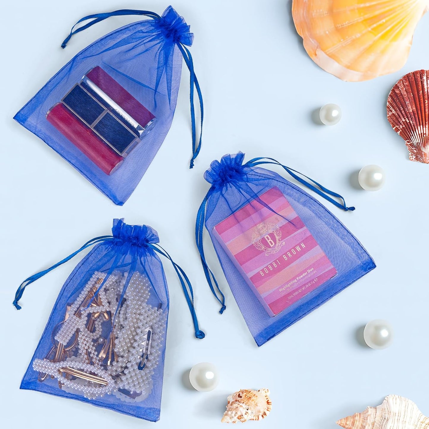 ANZNKU 50 Pack Organza Bags 4x6 Inch, Small Mesh Bag Drawstring Jewelry Pouches, Organza Gift Bags for Baby Shower, Party Favors(Royal Blue)