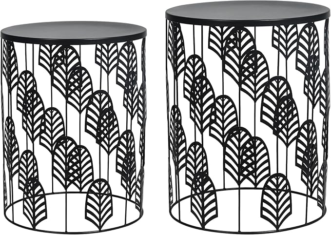 Homebeez Nesting End Tables Set of 2, Round Black Side Table by Homebeez