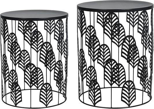 Homebeez Nesting End Tables Set of 2, Round Black Side Table by Homebeez