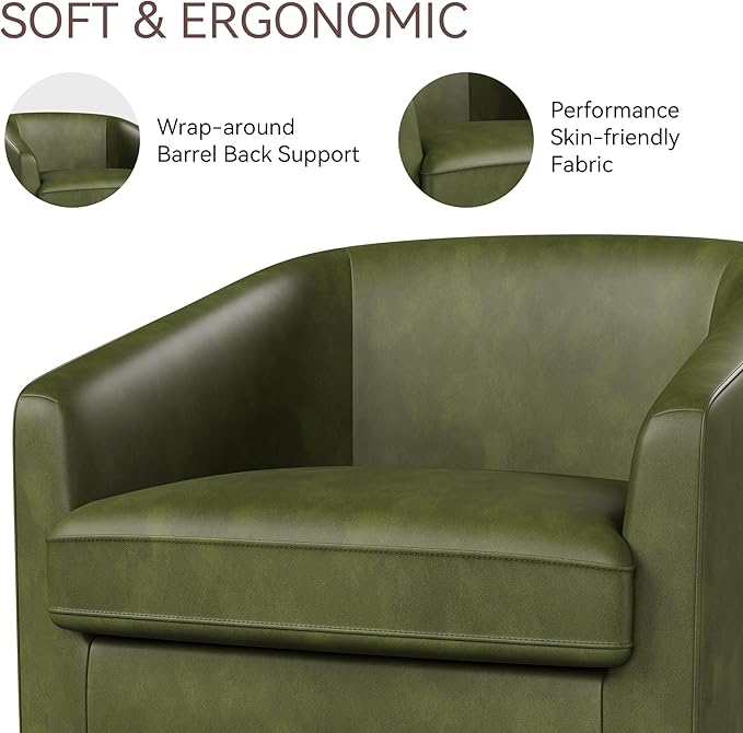 Swivel Barrel Accent Chairs Set of 2, Round Faux Leather Living Room Arm Chairs - Image 3