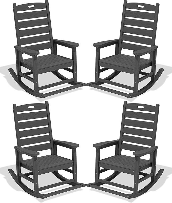 SERWALL Outdoor Rocking Chair Set of 4, Oversized HDPE Patio Rocking Chair by SERWALL