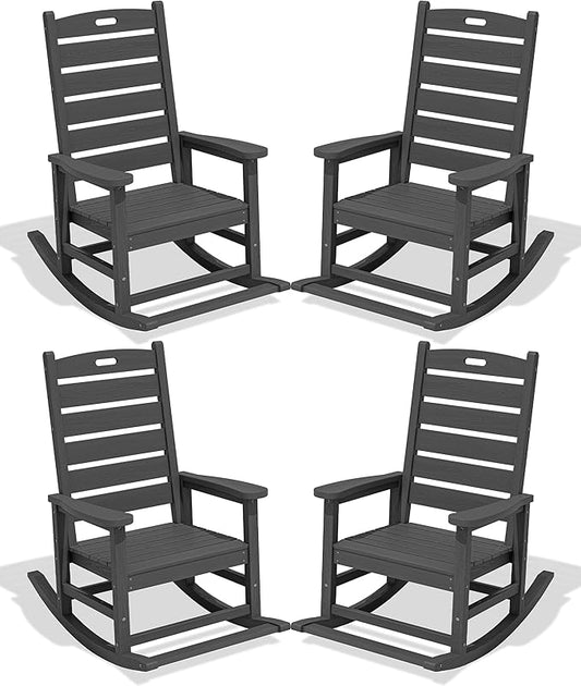 SERWALL Outdoor Rocking Chair Set of 4, Oversized HDPE Patio Rocking Chair by SERWALL