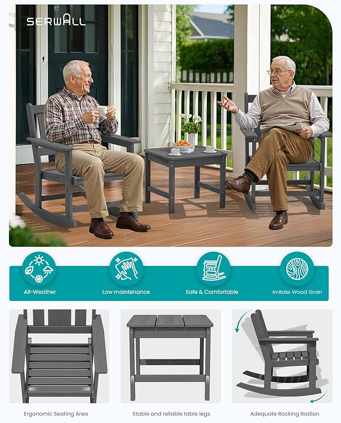 SERWALL Outdoor Rocking Chair Set of 2 - Image 7