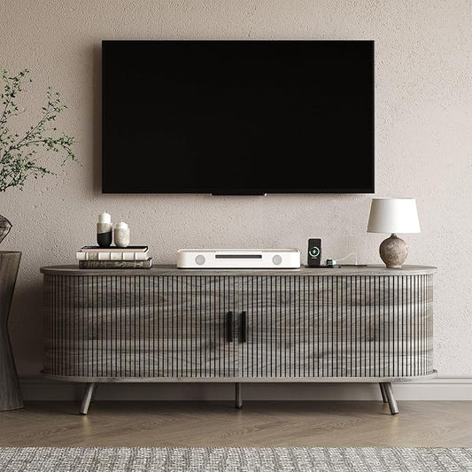55 inch TV Stand with Power Outlet, Fluted Entertainment Center by Unknown