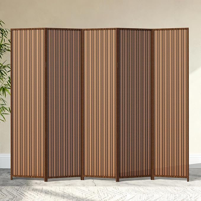 5 Panel Room Divider and Extra Wide Folding Privacy Screen, Bamboo Room Divider by cocosica