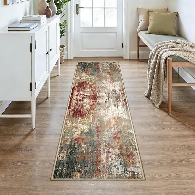 RELEANY Washable Area Rugs 2x7 Non-Slip Modern Abstract Soft - Image 2