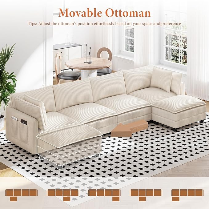 Vesgantti 143" L Shaped Modular Sectional Sofa, Comfy Corduroy Upholstered - Image 6