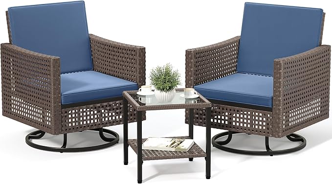 YITAHOME Outdoor Swivel Chair 3 Pieces, Wicker Patio Furniture, Porch Furniture - Image 7