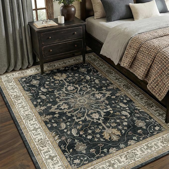 RELEANY Area Rugs 5'x7' Washable Non-Slip, Floral Vintage Distress Print - Image 2