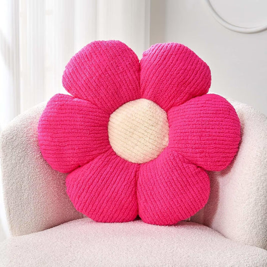 Flower Throw Pillow, Soft Hot Pink 17.7" Shaped Floor Pillow for Home Decor, Cute Aesthetic Plush Decorative Pillows for Bed, Sofa, Couch