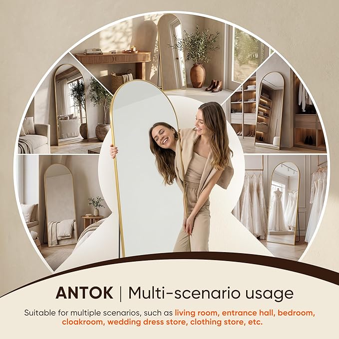 Antok 58" x19” Arched Full Length Floor Mirror, Free Standing/Wall Mount/Leaning - Image 8