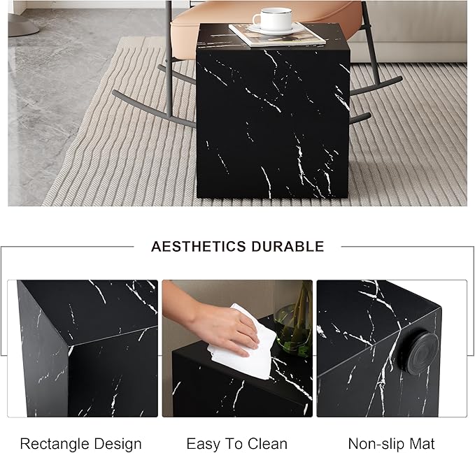 16'' Cube Coffee Table with Marble Stone Pattern, Square No Assembly End Table - Image 6