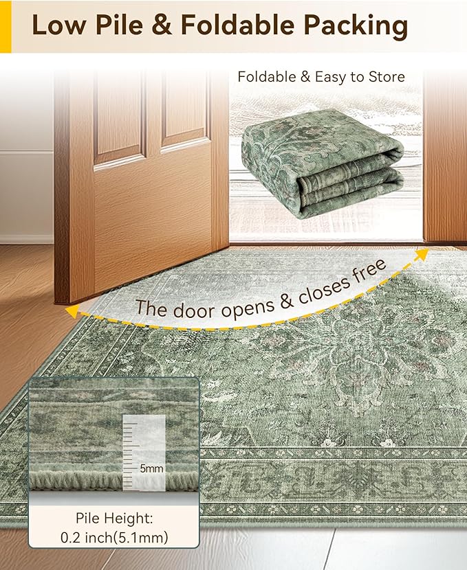 RELEANY Area Rugs 8'x10' Washable Non-Slip, Floral Vintage Distress Print - Image 5
