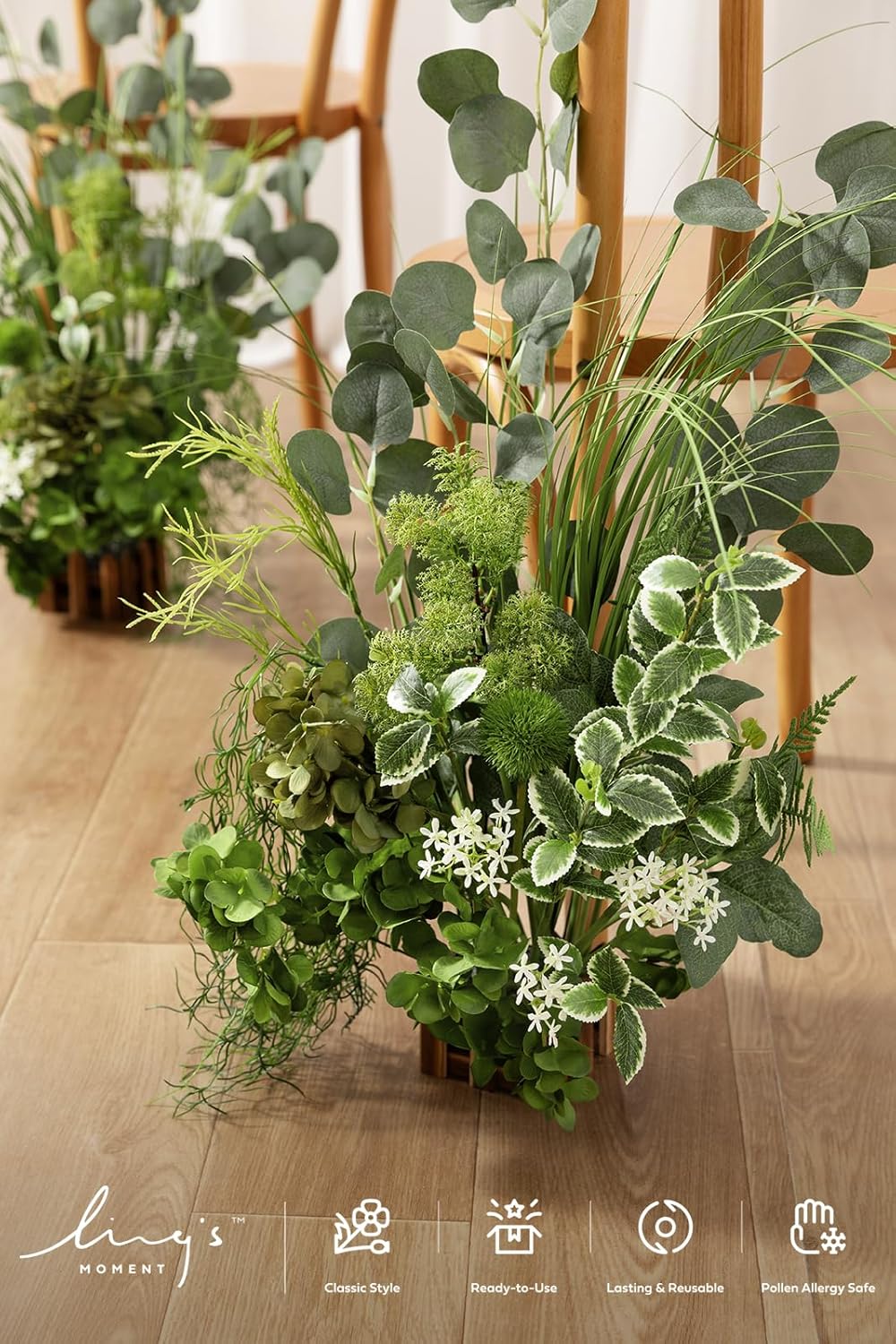 Ling's moment 17.5" Tall Free-Standing Artificial Flowers Arrangements 4 pcs Wedding Aisle Runner Chair Decorations White & Green Centerpieces for Ceremony Reception Rose Floral Party Outdoor