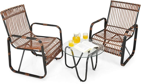 Tangkula 3 Piece Patio Rattan Furniture Set, Includes 2 Single Wicker Chairs by TANGKULA