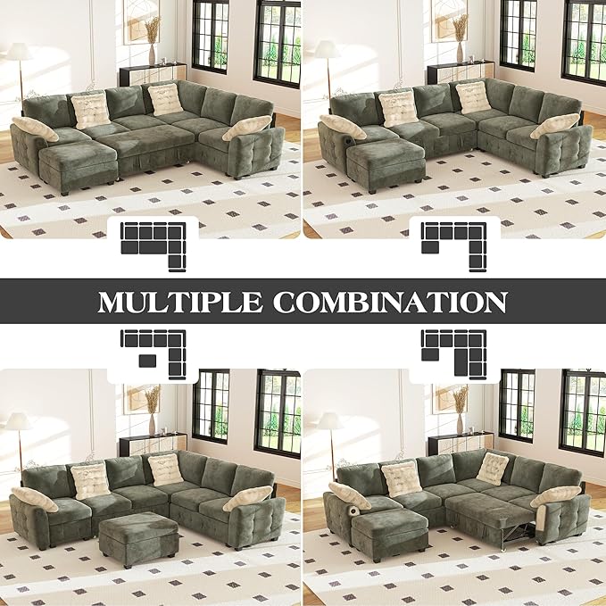 Ihanherry 106-inch Large L-Shaped Sectional Sofa Bed, 7-Seater Convertible Pull - Image 8