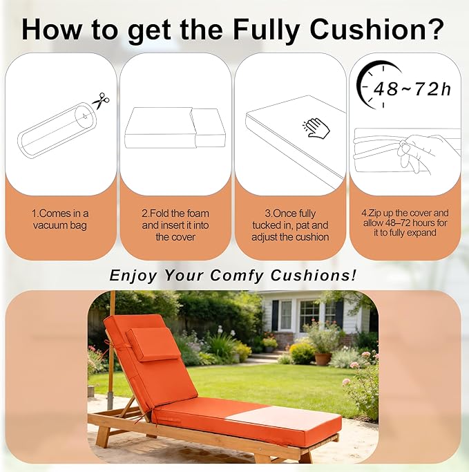 Chaise Lounge Cushions Outdoor 72x21x6 Inch, Fade Resistant 6'' Thicken Outdoor - Image 7