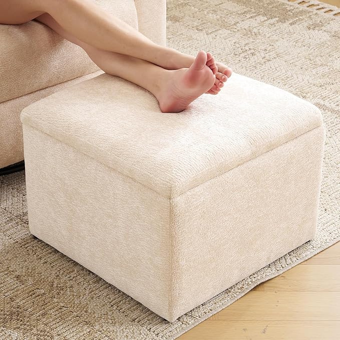Cube Storage Ottoman, Chenille Ottoman Foot Stools, Ottoman Footstool - Image 3