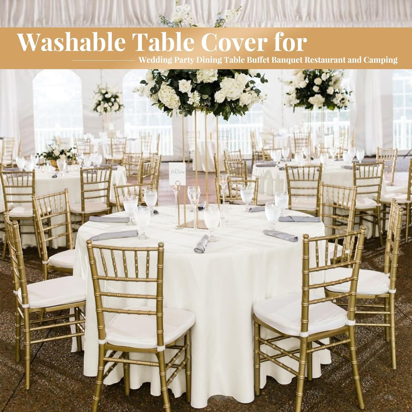 fani 12 Pack 90 Inch Round Tablecloth Ivory Polyester Fabric Table Cloth for Round Table,Washable Table Cover for Wedding Party Dining Table Buffet Banquet Restaurant and Camping