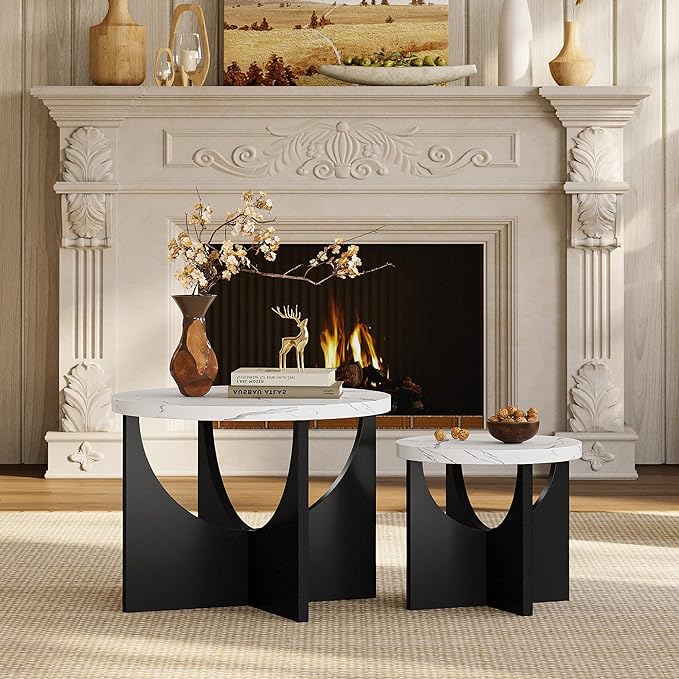 LIKIMIO Nesting Coffee Tables Set of 2, 23.6" Small Round Side Tables - Image 9