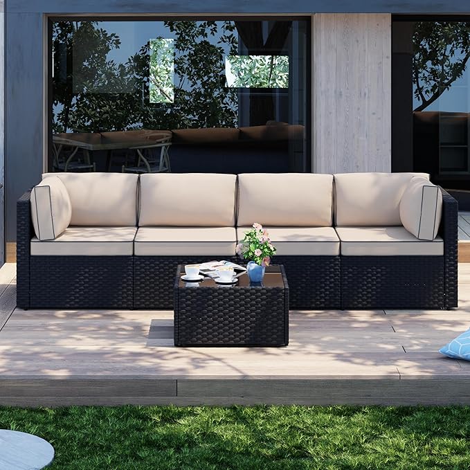 Patio Furniture Sets, 5 Piece Outdoor Sectional Sofas, Wicker Rattan Outdoor - Image 3