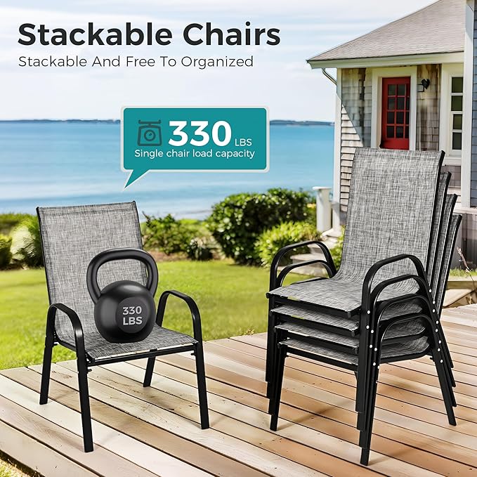 Pamapic Outdoor Dining Sets for 4, Square Steel Slat Table - Image 7