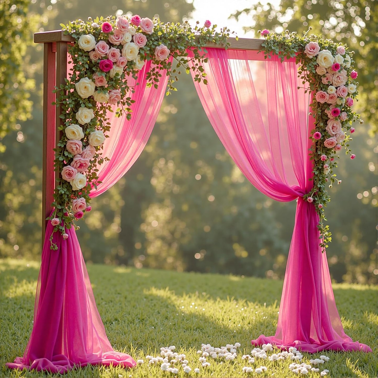 Wedding Arch Draping Fabric,2 Panels 18FT Hot Pink Sheer Chiffon Curtain Drapes 6 Yards for Wedding Ceremony Birthday Party Decoration