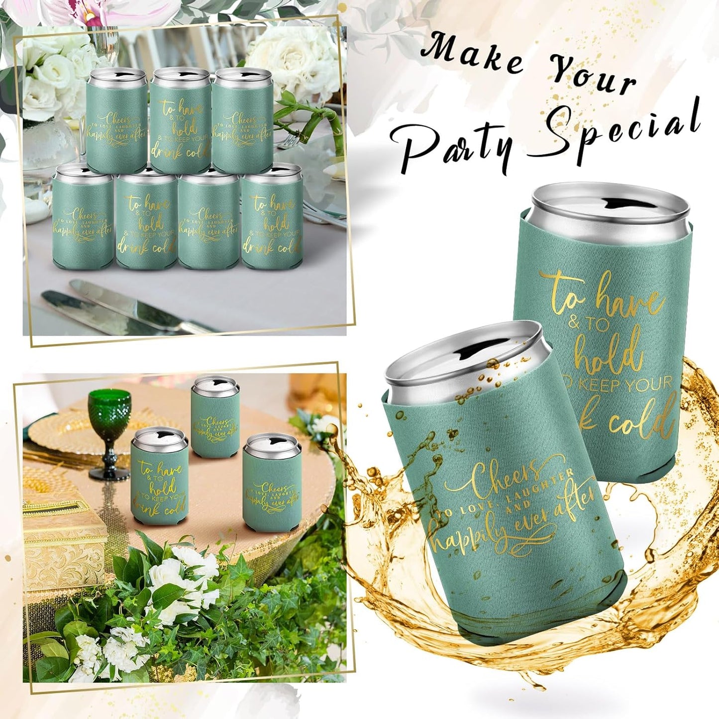 50 Pieces Green Wedding Can Cooler Bulk Engagement Party Favors for Guests Cheers to Love Laughter and Happily Ever After Rehearsal Dinner Decorations for Wedding Bridal Party