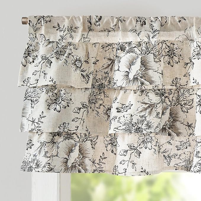 jinchan Ruffled Floral Valance Linen Shabby Chic Small Window Curtain 18 Inch by JINCHAN
