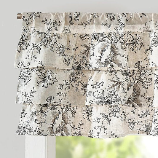 jinchan Ruffled Floral Valance Linen Shabby Chic Small Window Curtain 18 Inch by JINCHAN