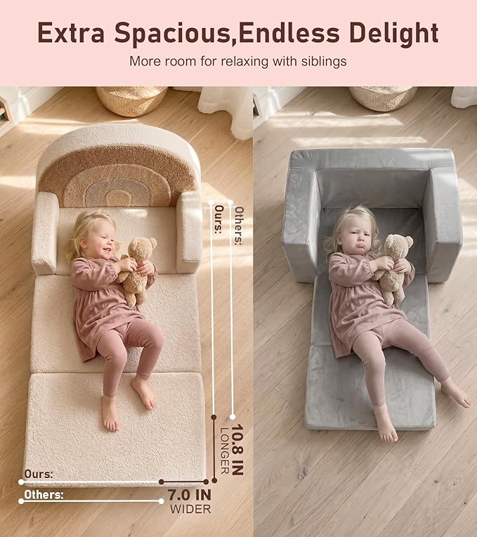 little dove Extra Wide Soft Toddler Couch Fold Out, Comfy Toddler Chair - Image 2