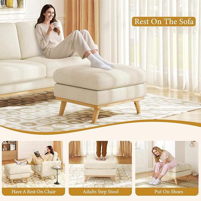 Vesgantti Large Ottoman for Modular Sofa, 29.5" Corduroy Pouf Ottoman - Image 6