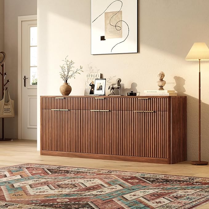 Evermagin 67" Fluted Walnut Sideboard Buffet Cabinet - Image 5