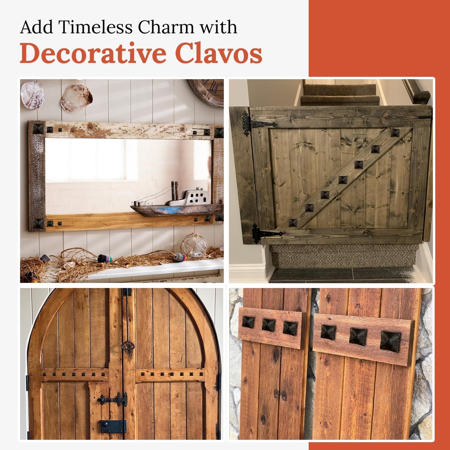 50 Pack 2" Square Head Iron Clavos Decorative Nails – Sealed Unfinished – Handmade Rustic Square Fasteners for Farmhouse Shutters, Barn Doors, Shutters, and Gates – Ornamental Wood Accent